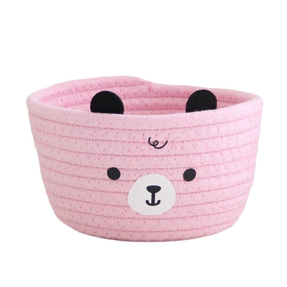Folding Cotton Rope Storage Bin with Pandas and Bear Designs for Kids Room