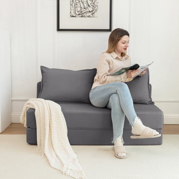 Modern Minimalist Fabric Twin Sofa Bed with Backrest and Floor Mattress for Living Room/Dorm/Guest Room/Home Office