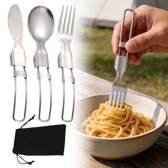 Folding Cutlery Set Portable 3 In 1 Folding Dinner Flatware Utensils: Spoon Fork & Knife, 304 Stainless Steel For Office & Students Lunch, Camping Picnic Travel Hiking Backpacking