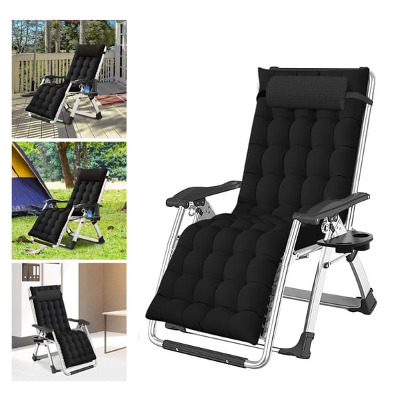 Folding Deck Chairs Recliner Folding Chair Portable Chaise Lounge W/Soft Cushion