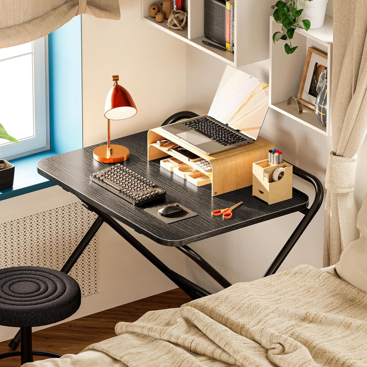 Folding Desk with 3-Level Adjustable Height and Tablet Slot, 24 Inch ...