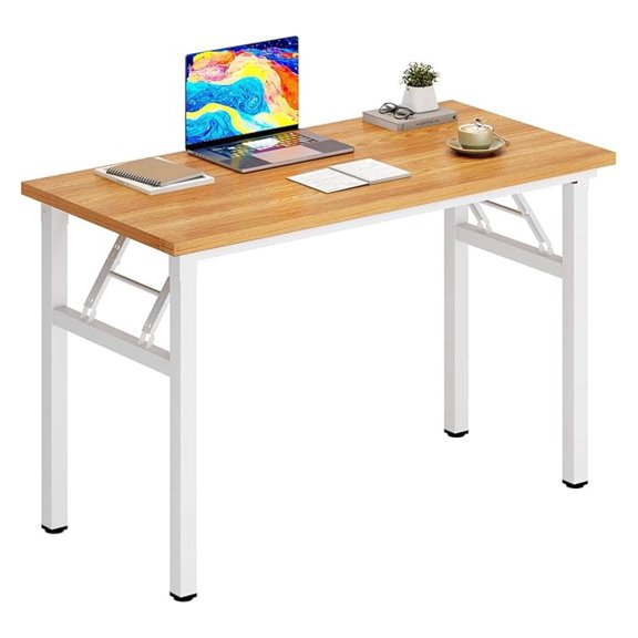 Folding Desk 31.5 inch Small Computer Desk for Home Office - Writing Table, Teak & White, No Assembly