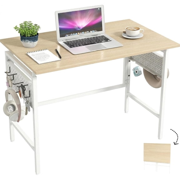 Folding Desk 40" Foldable Desk with Removable Pegboards | Easy Assembly Office Desk for Small Spaces, Study, and Apartment Living, Oak