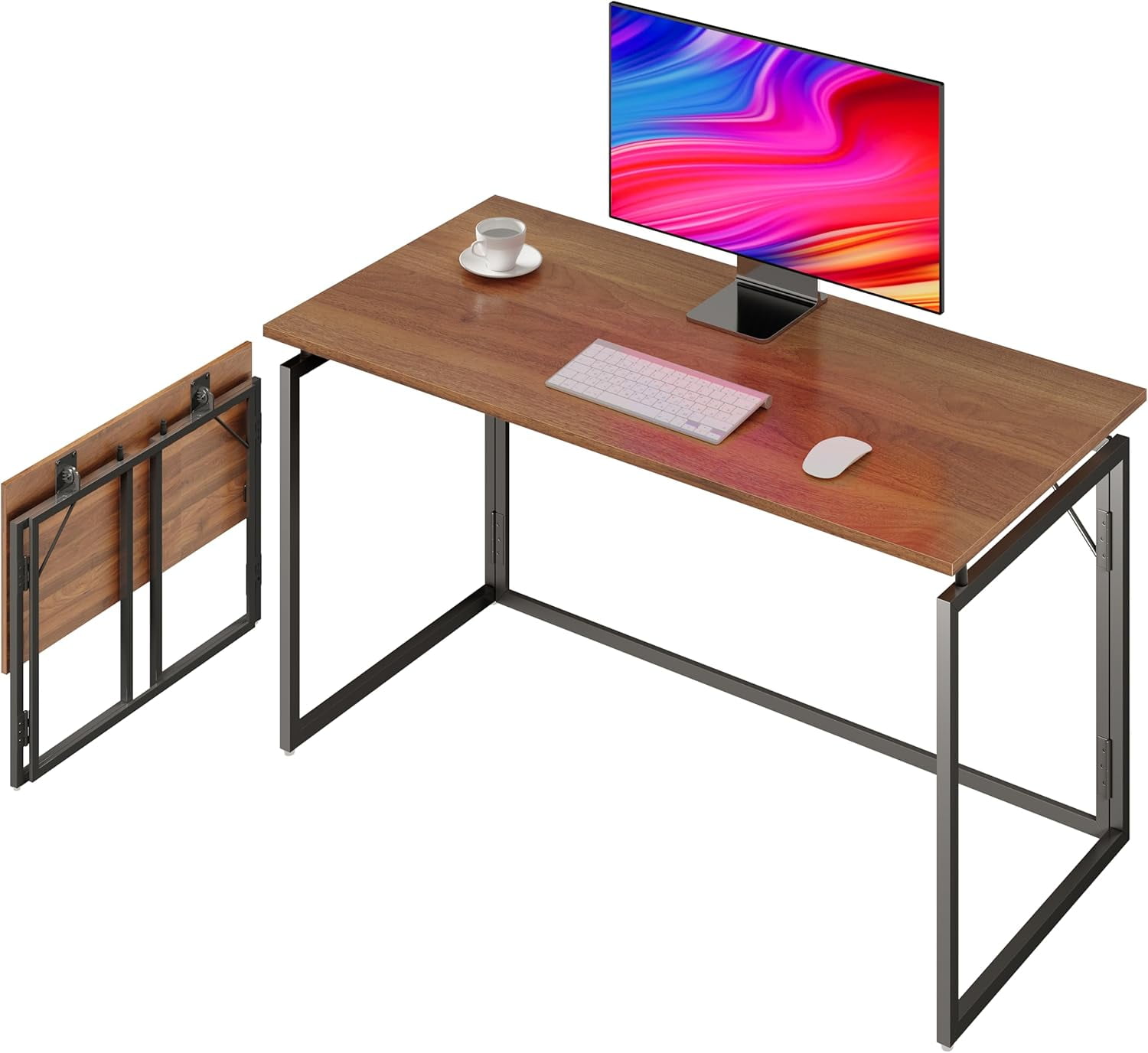 Bamboo Foldable Desk - Mid Century Modern Space Saving Desk For Home Office Or Small Bedrooms