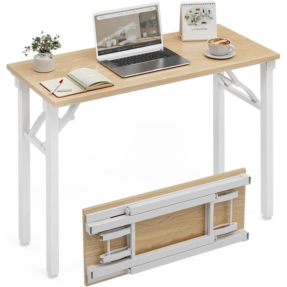 Folding Desk Foldable Table, No Assembly 35.8" Foldable Desk Space-Saving Workstation for Small Space, Computer Table, Flat Storage for Home Office, Bedroom, Dorm, Study Room, Light Maple