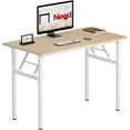 thumbnail image 1 of Folding Desk for Home Office 39-3/8 inch Length Modern Folding Table Computer Desk No Install  Teak Color Desktop White Frame AC5BW(100 * 60)Pink Oak & White Frame, 1 of 15