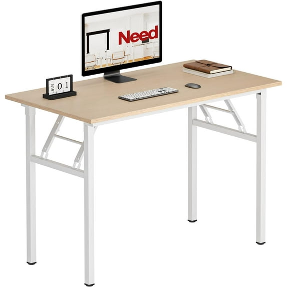 Folding Desk for Home Office 39-3/8 inch Length Modern Folding Table Computer Desk No Install Teak Color Desktop White Frame AC5BW(100 * 60)Pink Oak & White Frame