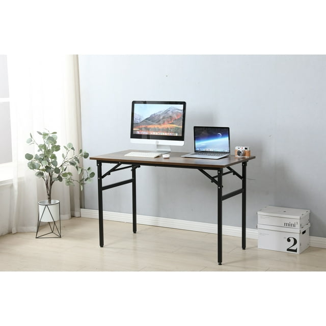 Folding Desk No Assembly Required, Wooden Computer Desk with Adjustable
