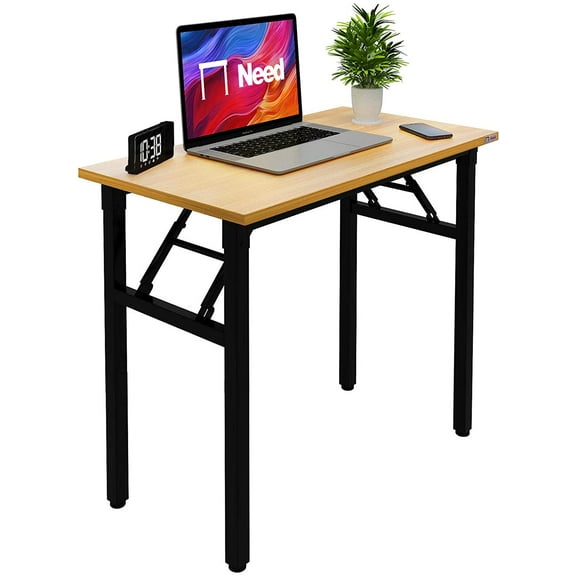 Folding Desk Small Desk 31 1/2" No Assembly Foldable Computer Desk for Small Space/Home Office/Dormitory,Teak&Black Frame