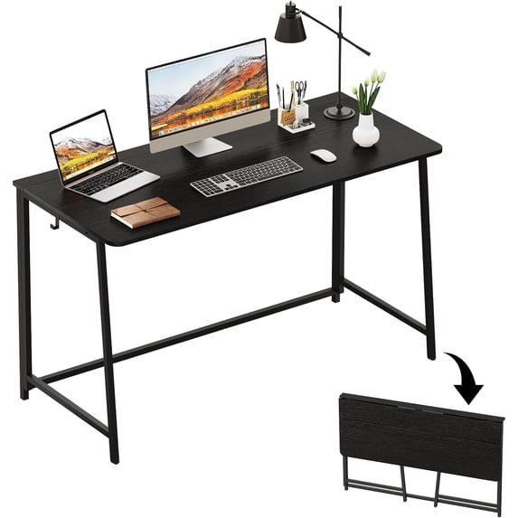 Folding Desk, Small Foldable Desk 47.2" for Small Spaces, Space Saving Computer Table Writing Workstation for Home Office, Easy Assembly,Black