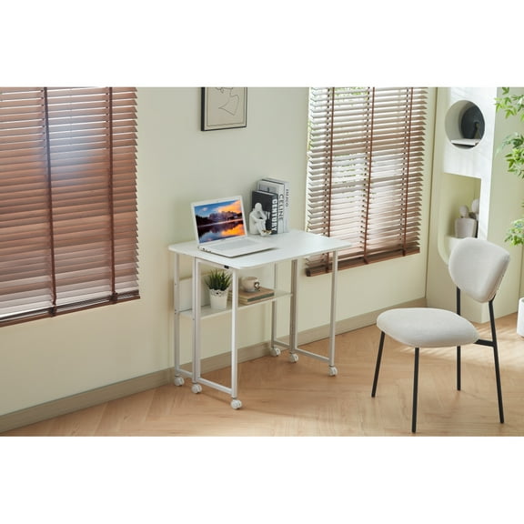 Folding Desk Small Foldable Desk for Small Space, 31.5 Inches Writing Computer Desk in Study, Home Office Foldable Office Desk for Bedroom 80*58,white