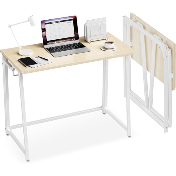 Folding Desk Small Foldable Desk for Small Space, 31.5 Inches Writing Computer Desk in Study, Home Office Foldable Office Desk for Bedroom, Oak