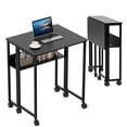 thumbnail image 1 of Folding Desk Small Rolling Desk with Storage Shelf,24.8 Inch Foldable Computer Table for Small Spaces, Space Saving Sofa Table with Wheels for Home Office, Study, Easy Assembly, Black, 1 of 8