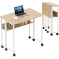 thumbnail image 1 of Folding Desk Small Rolling Desk with Storage Shelf,31.5 Inch Foldable Computer Table for Small Spaces, Space Saving Sofa Table with Wheels for Home Office, Study, Easy Assembly,, 1 of 8