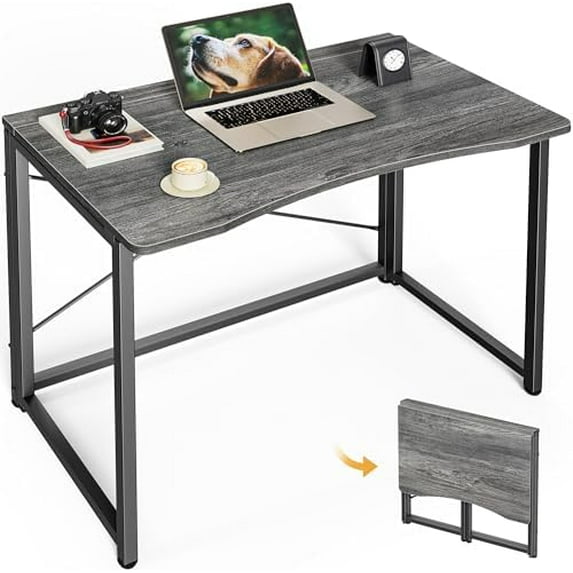 Folding Desk for Small Spaces, 31.5 Inch Foldable Computer Table, for Home Office, Study, Bedroom, Dorm, Space Saving, Small Writing Work Office Computer Desk, Easy to Fold, Grey