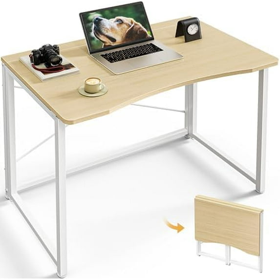 Folding Desk for Small Spaces, 31.5 Inch Foldable Computer Table, for Home Office, Study, Bedroom, Dorm, Space Saving, Small Writing Work Office Computer Desk, Easy to Fold, Oak