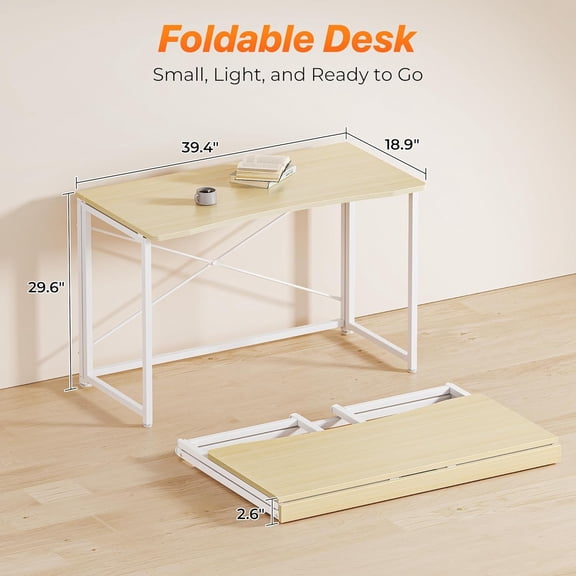 Folding Desk for Small Spaces, 39.3 Inch Foldable Computer Table, for Home Office, Study, Bedroom, Dorm, Space Saving, Small Writing Work Office Computer Desk, Easy to Fold, Oak