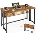 thumbnail image 1 of Folding Desk with Storage Shelf,  Foldable Computer Table for Small Spaces, Space Saving Sofa Table for Couch, Writing Work Office Computer Desk, Easy to Fold, 1 of 18