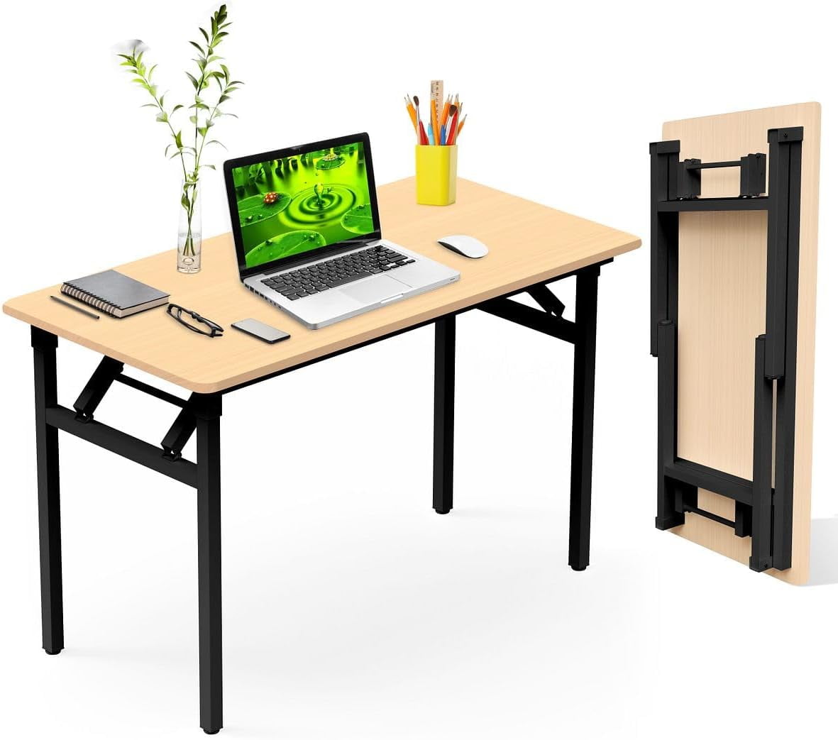 Folding Desk Table, No Assembly Collapsible Computer Desk For Office