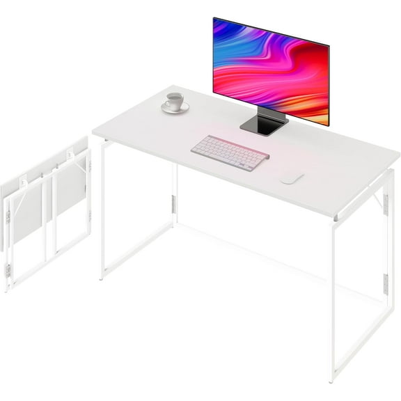 Folding Desk -  Wood Top Foldable Desk for Small Spaces | No Assembly Required Compact Desk for Home Office, Writing, and Study