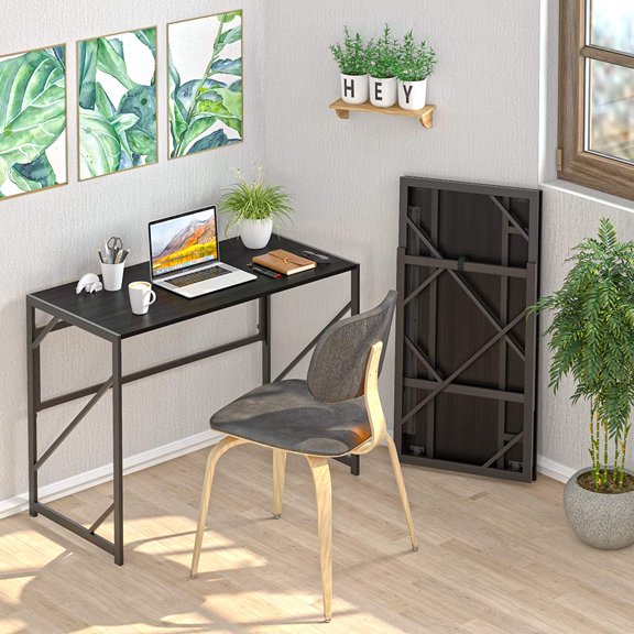 Folding Desk Writing Computer Desk for Home Office, No-Assembly Study Office Desk Foldable Table for Small Spaces