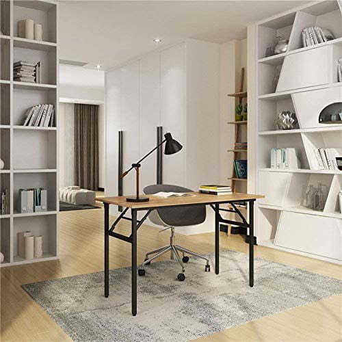 Folding Desk for Home Office 39-3/8'' Length Modern Folding Table Computer Desk No Install ed Teak Color Desktop Black Frame, AC5BB(10060)