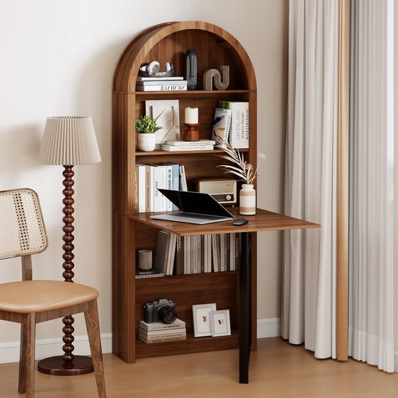 Folding Desk with Storage Shelf , Foldable Computer Desk for Small Spaces, Living Room