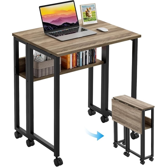 Folding Desk with Wheels, 31.5" Rolling Table for Small Spaces