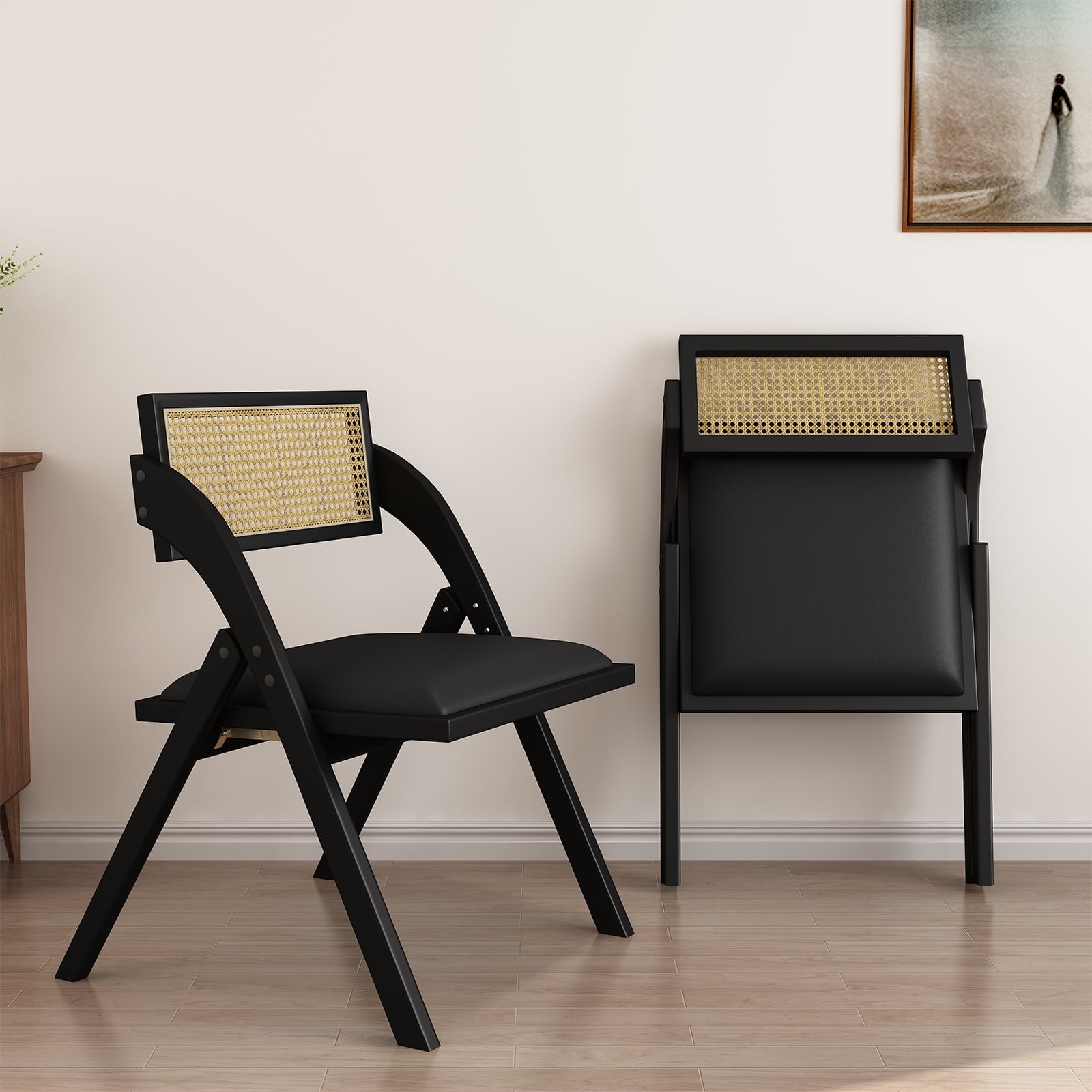 Folding Dining Chairs Set of 2, Foldable Wood Kitchen Chairs with ...