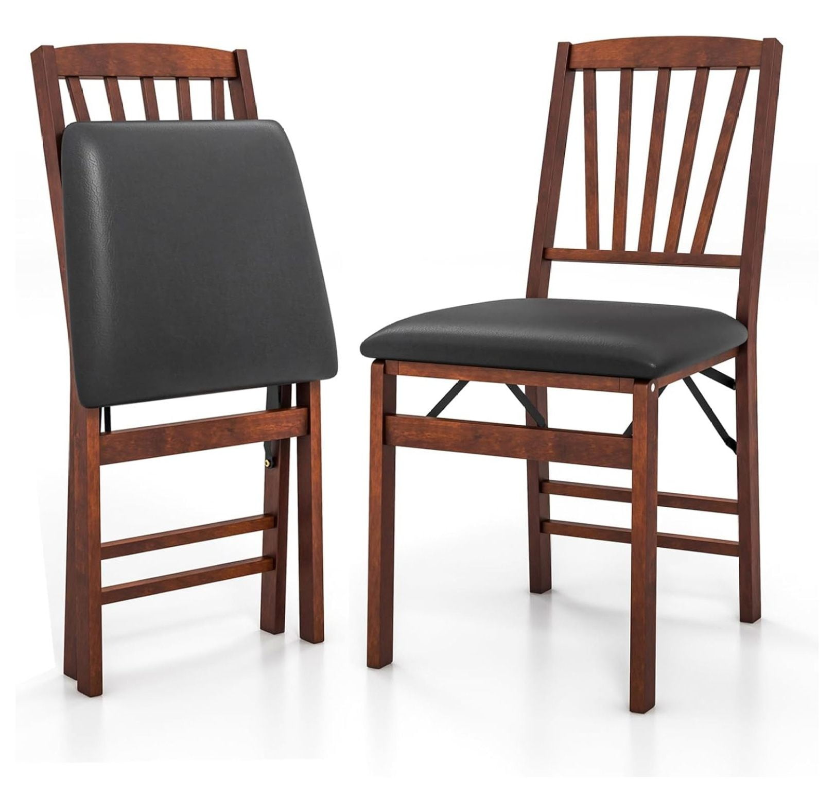 Folding Dining Chairs Set of 2, Wooden Kitchen Chairs with Padded Seat ...