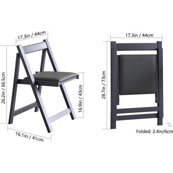 Folding Dining Chairs with Padded Seats 2 Pack Wooden Folding Chairs for Kitchen Table Event Party Indoor 198LB Weight Capacity (Grey)