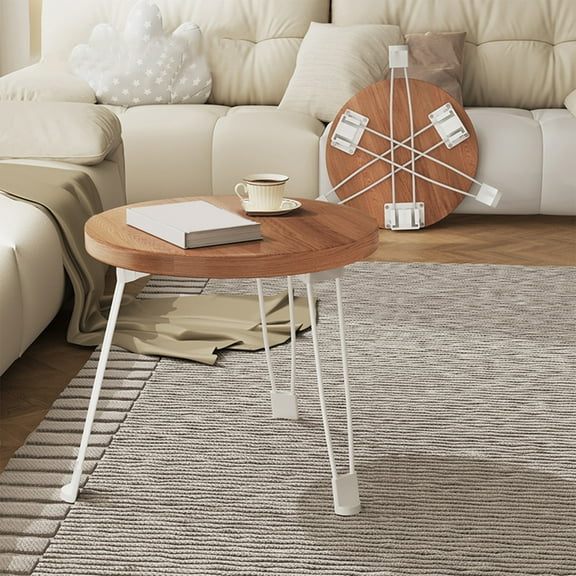 Folding Dining Table 12" Round Modern Kitchen Table Rustic Mid-Century Farmhouse Foldable Table with Base Brown Circle Compact Small Dining Table for Small Places,No Assembly Required