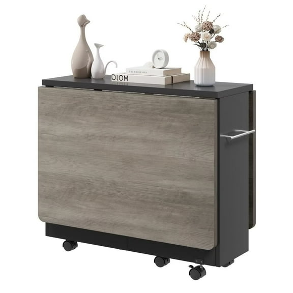 Folding Dining Table with 2 Storage Racks, Drop Leaf Table with 6 Wheels, Multifunction Expandable Table for Kitchen, Bedroom, Living Room (47.2"D x 23.6"W x 29.5"H), Grey