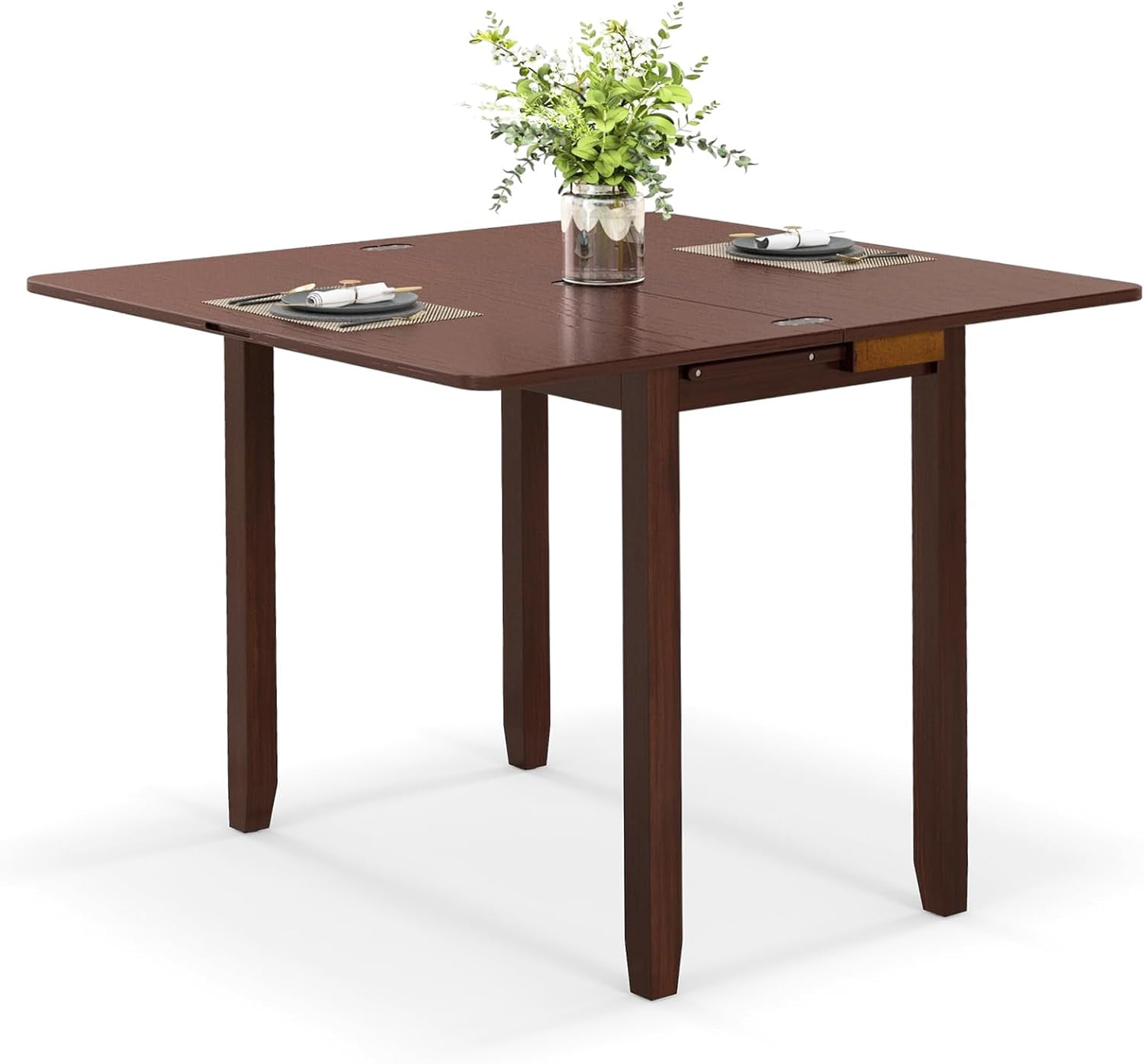 Folding Dining Table for 4, Extendable Kitchen Table w/Hidden Storage