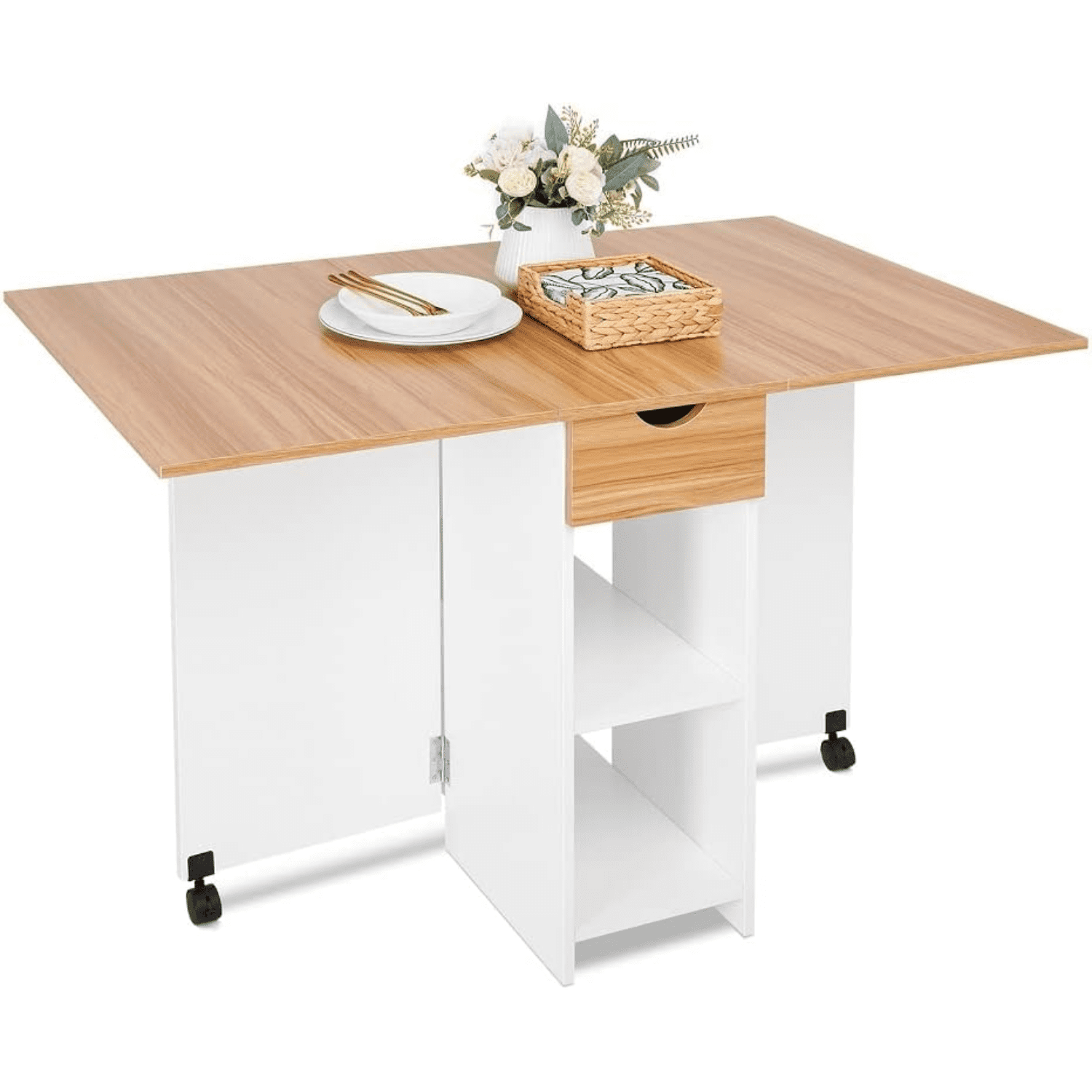 Folding Dining Table 47.2" x 28.3" Drop Leaf Kitchen Table with 1