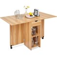 thumbnail image 1 of Folding Dining Table, 47.2" x 28.3" Drop Leaf Kitchen Table with 1 Drawer and 2 Open Storage Shelves for Small Space Dining Room Kitchen Rectangular Modern (Red Oak), 1 of 10