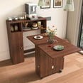 thumbnail image 1 of Folding Dining Table with Charging Station, Farmhouse Kitchen Extendable Table with Wall-Mounted Storage, Space Saving Drop Leaf Tables for Small Apartments, Walnut, 1 of 8
