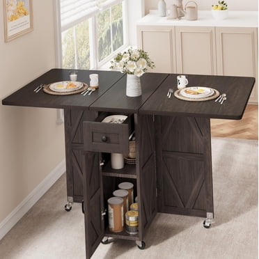 GAOMON Folding Drop Leaf Dining Table With Storage - Kitchen Table With Wheels For Small Spaces