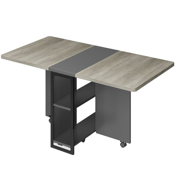 Folding Dining Table, Drop Leaf Dining Table with 6 Wheels and 2-Layer Storage Shelf, Space Saving Kitchen Table for Small Spaces, 50.1" D x 31.4" W x 29.5" H
