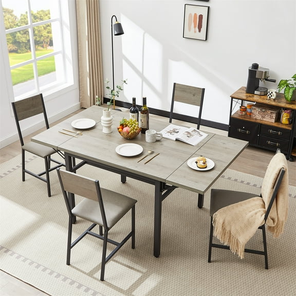Folding Dining Table, Drop Leaf Dining Table With Extendable Table Surface, Adjustable Feet, Thickened Iron Frame Rectangular Dining Table For Dining Room Kitchen