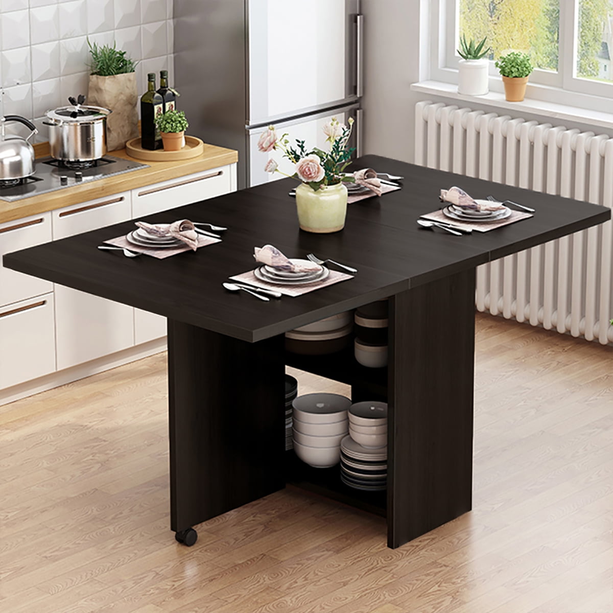 Dining Table With 2 Tires Storage,3 in 1 Folding Kitchen Table Dining Room Table for Small Spaces Home Furniture