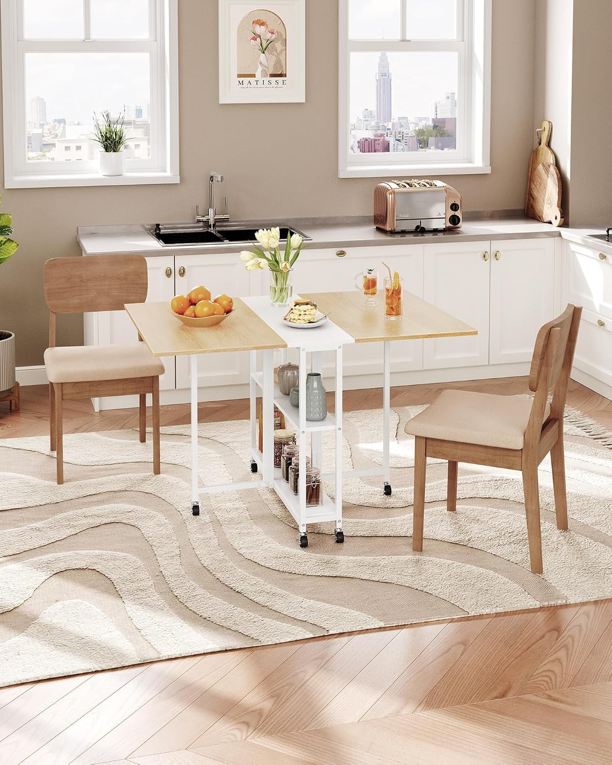 Folding Dining Table, Movable Dining Table, Kitchen Table for Small ...