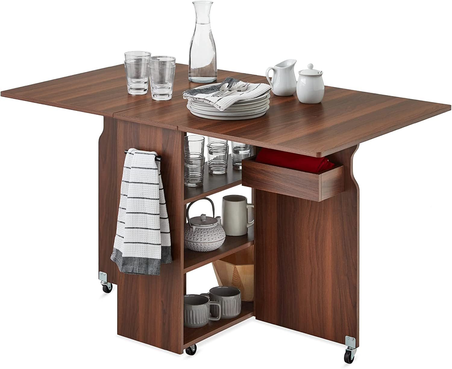 Folding Dining Table, Multipurpose Collapsible Drop Leaf Extension ...