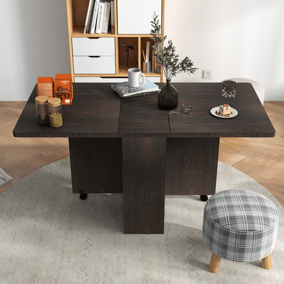 Folding Dining Table,Multipurpose Space Saving Collapsible Drop Leaf Extension Desk w/Wheels,Storage Shelves,Expandable Kitchen Table for Dining,Living Room,Apartment,47.2"D x 23.6"W x 29.5"H