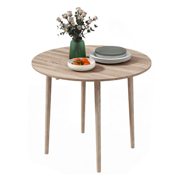 Folding Dining Table, Round Drop Leaf Kitchen Table for Small Spaces, Oak Wood Legs, Seats 4, Space Saving Design
