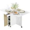 thumbnail image 1 of Folding Dining Table, Small Dining Table, Space Saving Dining Table with 6 Wheels, Small Kitchen Table Sewing Table for Small Spaces (White), 1 of 9