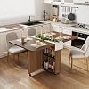 Folding Dining Table with Storage, Drop Leaf Kitchen Table with 6 Rolling Casters, Drawer, Cabinet and Shelves, Space Saving Dining Table for Small Spaces, Apartment, KitchenWalnut