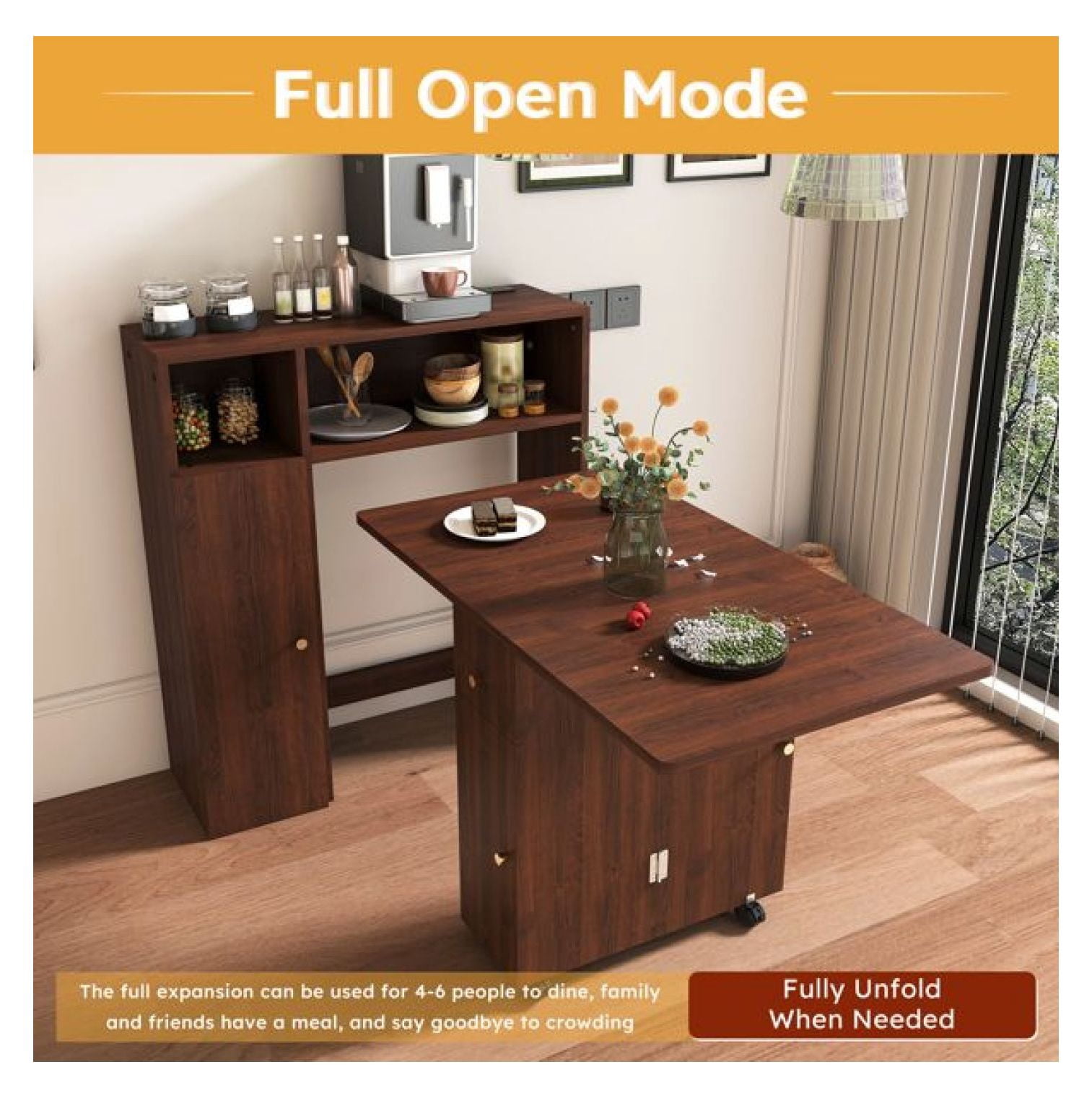 Folding Dining Table with Storage, Wall Mounted Sideboard for Small ...