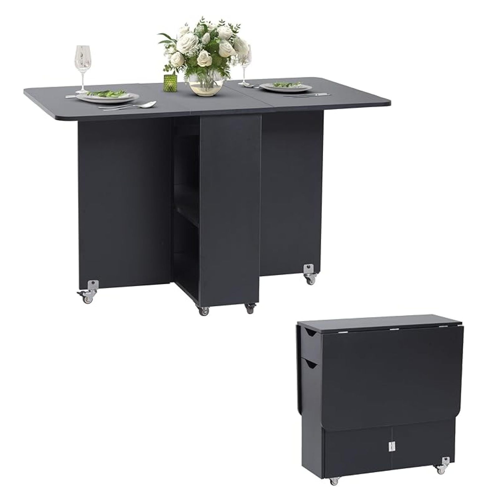 Folding Dining Table, Versatile Drop Leaf Dining Table with Lockable ...