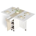 thumbnail image 1 of Folding Dining Table, Versatile Foldable Kitchen Dinner Table with Drawer 2 Storage Racks and 6 Wheels, Collapsible Extendable Rectangle Dining Table for Small Spaces, 1 of 8